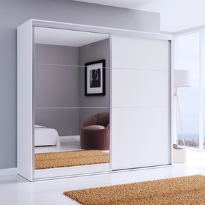 Jakub, Schrank Kleiderschrank REVA 230 cm, Kleiderschrank Schiebetüren mit Spiegel REVA 230 cm weiss