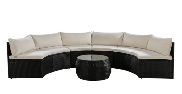 R - Ipro, Rattanlounge SEASIDE schwarz / weiss, Rattanlounge SEASIDE schwarz/weiss