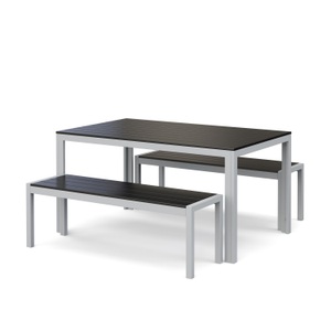 undefined, Gartenmöbel Tisch 150 cm + 2 Bänke anthrazit, Gartenmöbel Set RIVI 2 Bänke anthrazit