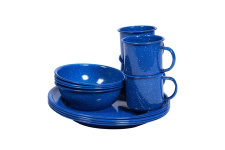 R - Camping, Camping Geschirr Emaille 12-teilig, Camping Geschirr Emaille 12-teilig blau