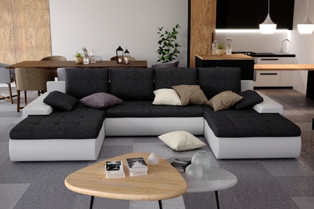 Sofas Kalm, Sofa LACONI in U-Form, Sofa mit Schlaffunktion LANCONI U-Form schwarz/weiss