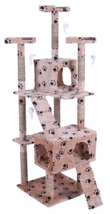 R - cat trees, Katzenbaum 182cm hoch beige mit Pfoten, Katzenbaum MAX 182 cm beige mit Pfoten