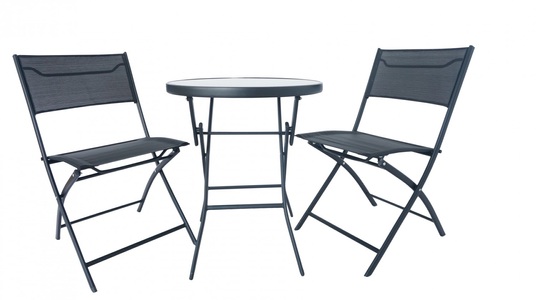 Peggy, Gartenset mit Tisch + zwei Stühlen Textilen, Gartenset DAYTONA anthrazit