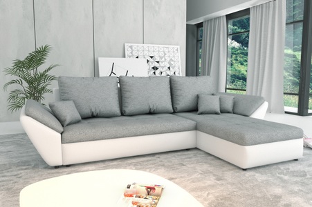 Sofas Kalm, Ecksofa CAESAR weiss grau, Ecksofa mit Schlaffunktion CAESAR links/rechts weiss/beige