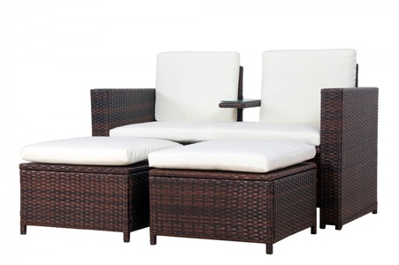 Feier, Love Seat CHANELL Rattan Garnitur, Love Seat Rattan Garnitur CHANELL braun/weiss