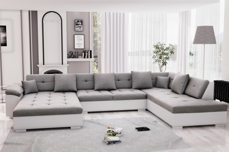 Sofas Kalm, Sofa ARIA links weiss grau, Ecksofa ARIA links grau/weiss
