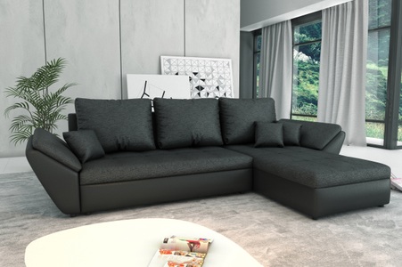 Sofas Kalm, Ecksofa CAESAR schwarz, Ecksofa mit Schlaffunktion CAESAR links/rechts schwarz