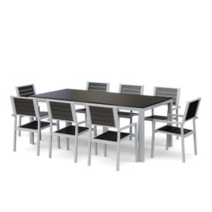 Chen Poly, Gartenmöbel Tisch 200 cm + 8 Stühle anthrazit, Gartenmöbel Set KAVO 8 Stühle anthrazit