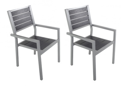 Chen Poly, Stuhl Polywood anthrazit im Doppelpack, Gartenstuhl PELO 2er Set anthrazit