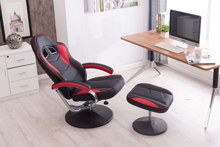Ruby, Fernsehsessel mit Fusshocker rot/schwarz, Fernsehsessel Leder mit Fusshocker rot/schwarz