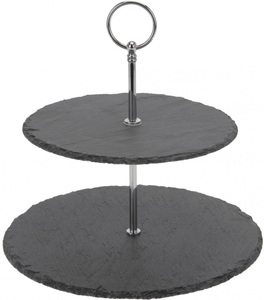 Koop, Etagere mit 2 Schieferplatten, Etagere Schiefer 2-stöckig