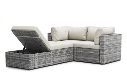 Mark Sunl, Rattan Lounge Gartenmöbel CHARLIE grau/weiss