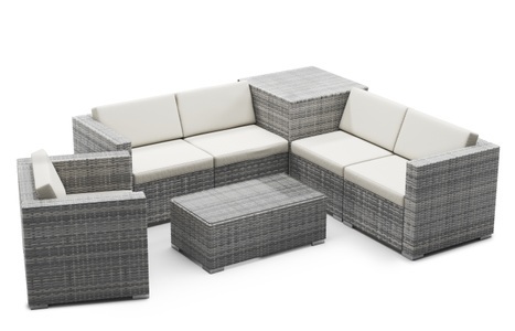 Mark Sunl, Rattanlounge BORA BORA grau mit Kissenbox, Rattanlounge mit Kissenbox BORA BORA grau/weiss
