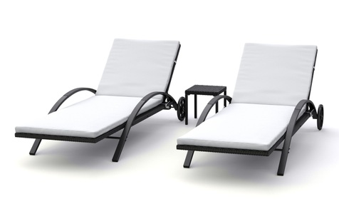 Mark Sunl, Gartenliege KIM Doppelpack + Tisch, Liegestuhl Rattan KIM schwarz/weiss Set 3-teilig