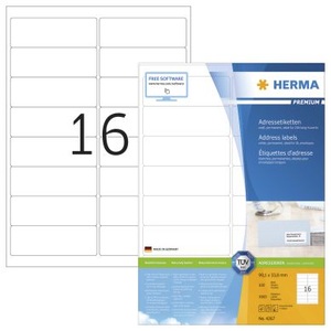 HERMA, HERMA Adressetiketten A4 weiss 99,1x33,8 mm Papier 1600 St., HERMA PREMIUM Etiketten A4, 99,1 x 33,8 (100)