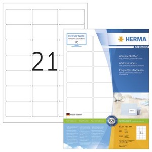 undefined, HERMA Adressetiketten Premium A4 63.5x38.1 mm weiß Papier matt 2100 St., HERMA Universal-Etiketten Premium, 6.35 x 3.81 cm, 2100 Etiketten