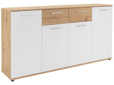 CONFORAMA, Kommode 4 Türen 2 Schubladen JACKY Weiss, Artisan Eiche MDF, 