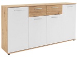 CONFORAMA, Kommode 4 Türen 2 Schubladen JACKY Weiss, Artisan Eiche MDF, 