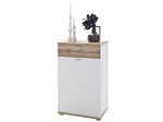 loftscape, home24 Kommode Kunra I, Carryhome Schuhschrank 58/95/40 cm , Nia , weiss, Eichefarben , Holzwerkstoff , 3 Fächer , 1 Schubladen , 58x95x40 cm , tiefgezogen, Melamin, foliert,Nachbildung , Beimöbel erhältlich , 000196013501