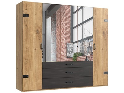 fresh to go, Fresh To Go Kleiderschrank »Detroit«, MID.YOU Drehtürenschrank in graphitfarben, eichefarben , Detroit B: 250 CM Eichefarben , Metall , 3 Fächer , 3 Schubladen , 250x216x58 cm , Dekorfolie,Dekorfolie,Nachbildung,Nachbildung , In verschiedenen Grössen erhältlich , 001787052305