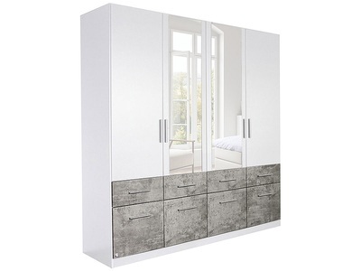CONFORAMA, Schrank 4 Tür(en) 8 Schublade(n) GEORGIA MDF Weiss, Beton, Drehtürenschrank GEORGIA weiss 4 Türen 8 Schubladen