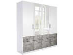 CONFORAMA, Schrank 4 Tür(en) 8 Schublade(n) GEORGIA MDF Weiss, Beton, Drehtürenschrank GEORGIA weiss 4 Türen 8 Schubladen