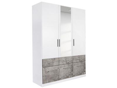 CONFORAMA, Schrank 3 Schwingtür(en) 6 Schublade(n) GEORGIA Spanplatte Weiss, Grau, Beton, Drehtürenschrank GEORGIA weiss 3 Türen 6 Schubladen