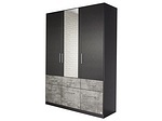 CONFORAMA, Schrank 3 Schwingtür(en) 6 Schublade(n) GEORGIA Spanplatte Grau, Beton, Schwarz, Drehtürenschrank GEORGIA schwarz 3 Türen 6 Schubladen