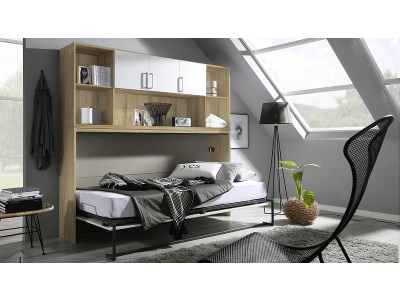 CONFORAMA, Bett ALBERO Sonoma, Weiss 90x200 cm, Rauch Möbel Schrankbett 90/200 cm weiss, eichefarben , Albero 214 CM Eiche/Weiss , Metall , Birke , Sperrholz , 90 cm , pulverbeschichtet,bedruckt,Echtholz,Nachbildung , Federholzleisten verleimt , 000380035123