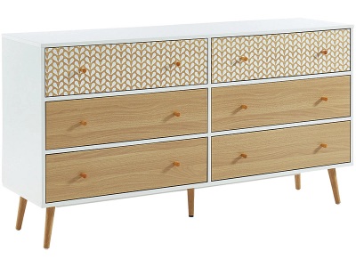CONFORAMA, Kommode CAPUCINE 3 Schubladen Spanplatte weiss, bedruckt, holz, Kommode CAPUCINE 6 Schubladen 39.5x150x80cm weiss