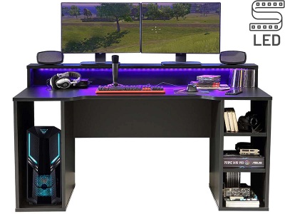 CONFORAMA, Gaming Schreibtisch FOR PLAYER Schwarz, MID.YOU Gaming tisch 160/72/91 cm in schwarz , Tezaur B: 160Cm , Metall, Kunststoff, Holzwerkstoff , 72x91 cm , Dekorfolie,Nachbildung , Stauraum , 000687053502