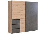 CONFORAMA, Schrank WINN II 2 Schiebetür(en) 3 Schubladen artisan eiche, dunkelgrau, Carryhome Schwebetürenschrank in dunkelgrau, eiche artisan , Winn 2 -Top- , Metall, Kunststoff , Betonoptik , 3 Fächer , 3 Schubladen , 200x200x61 cm , Dekorfolie,Dekorfolie,Nachbildung,Nachbildung , Typenauswahl, In verschiedenen Grössen erhältl
