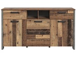 CONFORAMA, Kommode CLIF 3 Türen 2 Schubladen vintage holz, Carryhome Sideboard 156,4/88,5/41,3 cm , Clif -Top- , Braun, Dunkelgrau, Dunkelbraun , Kunststoff , 2 Schubladen , 156.4x88.5x41.3 cm , Dekorfolie,Nachbildung , Beimöbel erhältlich , 000687021203