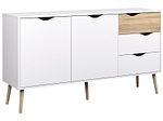 CONFORAMA, Kommode 2 Tür(en) 3 Schublade(n) JONAS Weiss, Kommode JONAS 2 Türen 3 Schubladen 39.05x147.1x81.7cm eiche