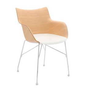 KARTELL, Kartell - Sessel Q/Wood Verchromt, Weiss & Helles Eschenholz - 04914cc, Sessel Q/Wood holz natur / Geformtes Holz - Kartell holz natur en holz