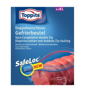 Toppits, Toppits Gefrierbeutel, Toppits SafeLoc 8 Liter Doppelverschluss-Gefrierbeutel ? Kühlschrank Zubehör/Gefrierschrank Zubehör