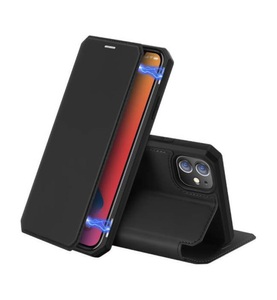Apple, Dux Ducis - iPhone 12 Mini Magnet Flip Wallet Cover Leder Tasche - Schwarz, 