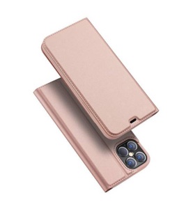 Apple, Dux Ducis - iPhone 12 Pro Max Flip Wallet Cover Leder Tasche - Roségold, 