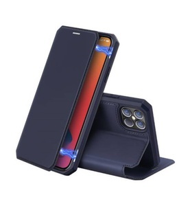 Apple, Dux Ducis - iPhone 12 Pro Max Magnet Flip Wallet Cover Leder Tasche - Dunkelblau, 