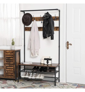 Vasagle, Vasagle - Garderobenständer im Industrie-Design, mit Sitzbank, großer Kleiderständer mit Wasserrohr-Elementen, mit 9 Haken und Schuhregal, multifunktionale Flurgarderobe, Robustes Metallgestell HSR47BX, Vasagle Garderobenständer