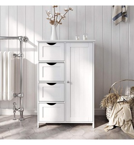 Vasagle - SONGMICS Kommode Sideboard Badschrank Beistellschrank Kommode mit 4 Schubladen u. 1 Schrank-Abteil aus Holz weiß 55 x 81 x 30 cm (B x H x T) LHC41W