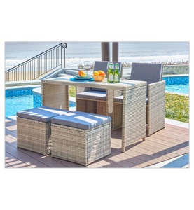 Mobilia, Mobilia - Sitzgruppe - natur, Kissen grau, Garten Sitzgruppe Polyrattan (5-tlg)