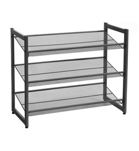 SONGMICS, Songmics - dreistöckiges Schuhregal aus Metallgewebe Verstellbare Schuhablage, stapelbar Schuhständer, 74 x 62,8 x 31 cm (B x H x T) Schwarz LMR03B, 