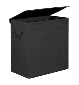 SONGMICS, Songmics - Wäschekorb 142 L, Wäschesammler aus Leinenimitat, Wäschesortierer, Wäschetruhe mit getrennten Fächern, magnetischem Deckel und Griffen, faltbar, Wäschesack herausnehmbar, Schwarz LCB02BK, SONGMICS Wäschekorb »20 l, Schwarz«