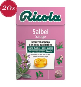 Ricola, Ricola Salbei Kräuterbonbons ohne Zucker Box (50 g), Ricola Bonboniere klein 10cm