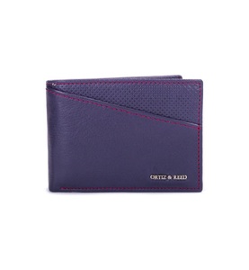 Ortiz & Reed, Brieftasche - Leder - dunkelblau und erdbeerrot - 11 x 8 x 2 cm, 