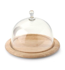Continenta, Continenta - Käseplatte 20 cm - Hellbraun, Gummibaum Käseglocke rund, 2tlg. 20x14 cm
