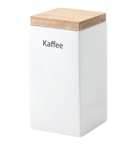 Continenta, Continenta - Aufbewahrungs-Topf 10 x 10 cm - Hellbraun und Weiss, Keramik Vorratsdose quadr. mit Holzdeckel 1200ml