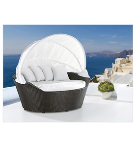 Beliani, Beliani Sonneninsel Rattan dunkelbraun Sonnendach cremeweiss SYLT, 