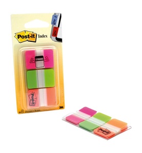 POST-IT, Post-it Haftstreifen 686-PGO 3 Block/Pack. Pink, Grün, Orange, 3M Post-it Index Strong, 25,4mm x 38mm, 3-farbig, 686-PGO, (3 x 22 Blatt)
